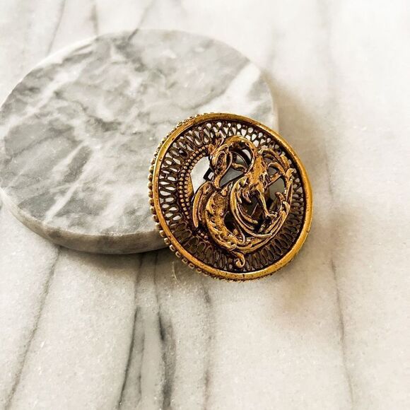 Signed ART Dragon Brooch Clip Gold Toned Metal Arthur Pepper Phoenix Vintage - Picture 3 of 8